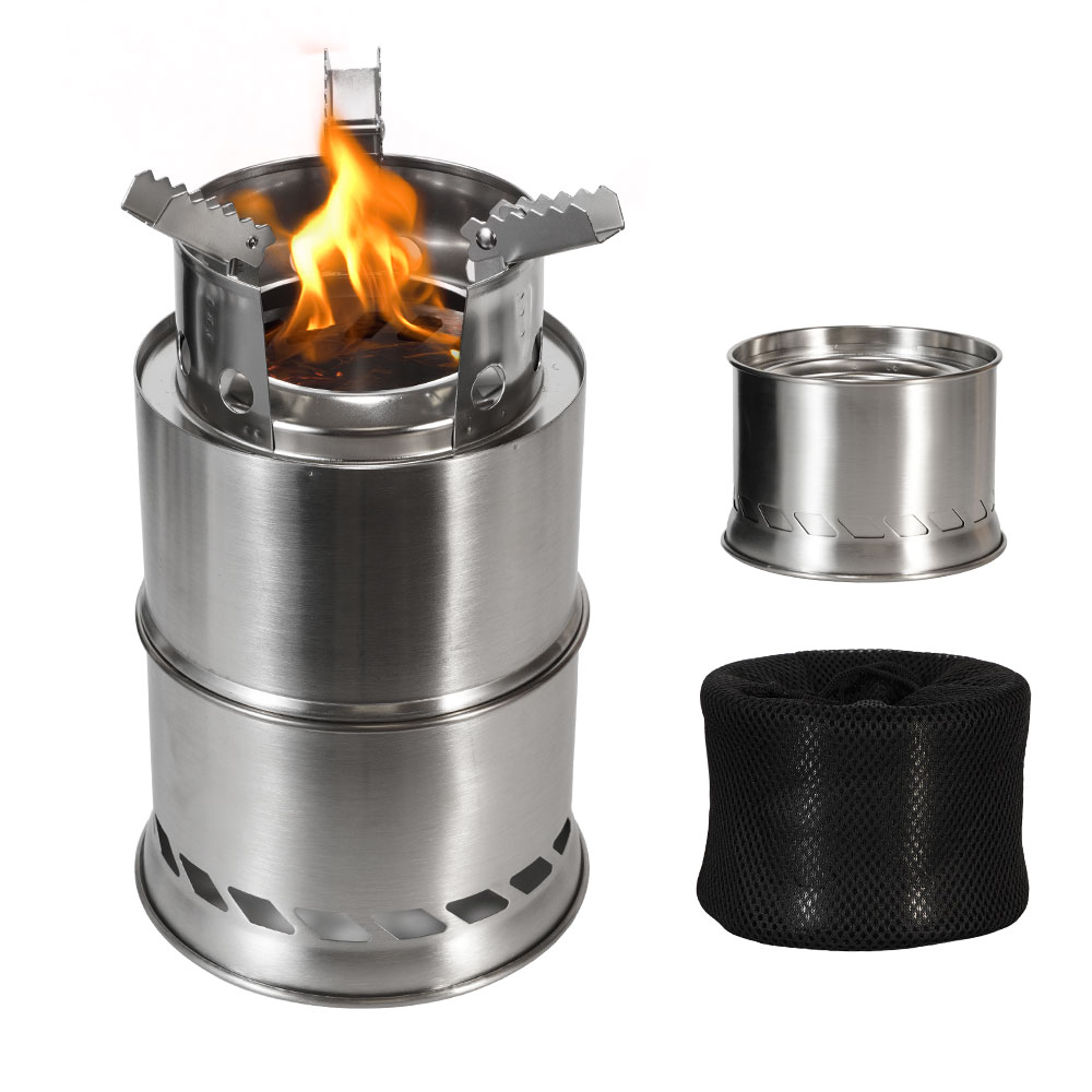 Camping Double Cooking Stove - موقد خشبي محمول للتخييم في الهواء