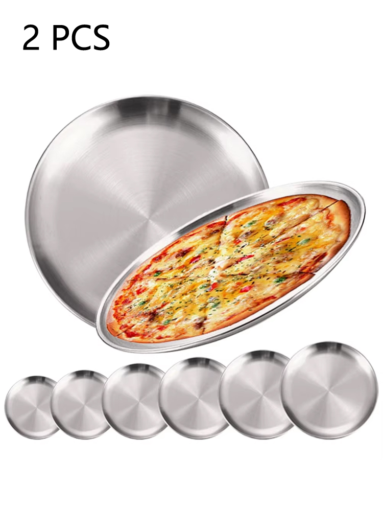 Camping Cooking Tray - طبقين دائريين من الفولاذ المقاوم للصدأ،