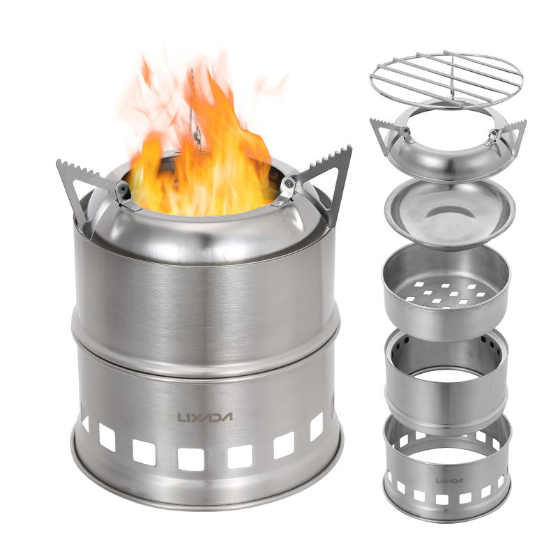 Lixada-موقد خشبي من الفولاذ ال - مراجعة Camping Cooking Windshield وسعره